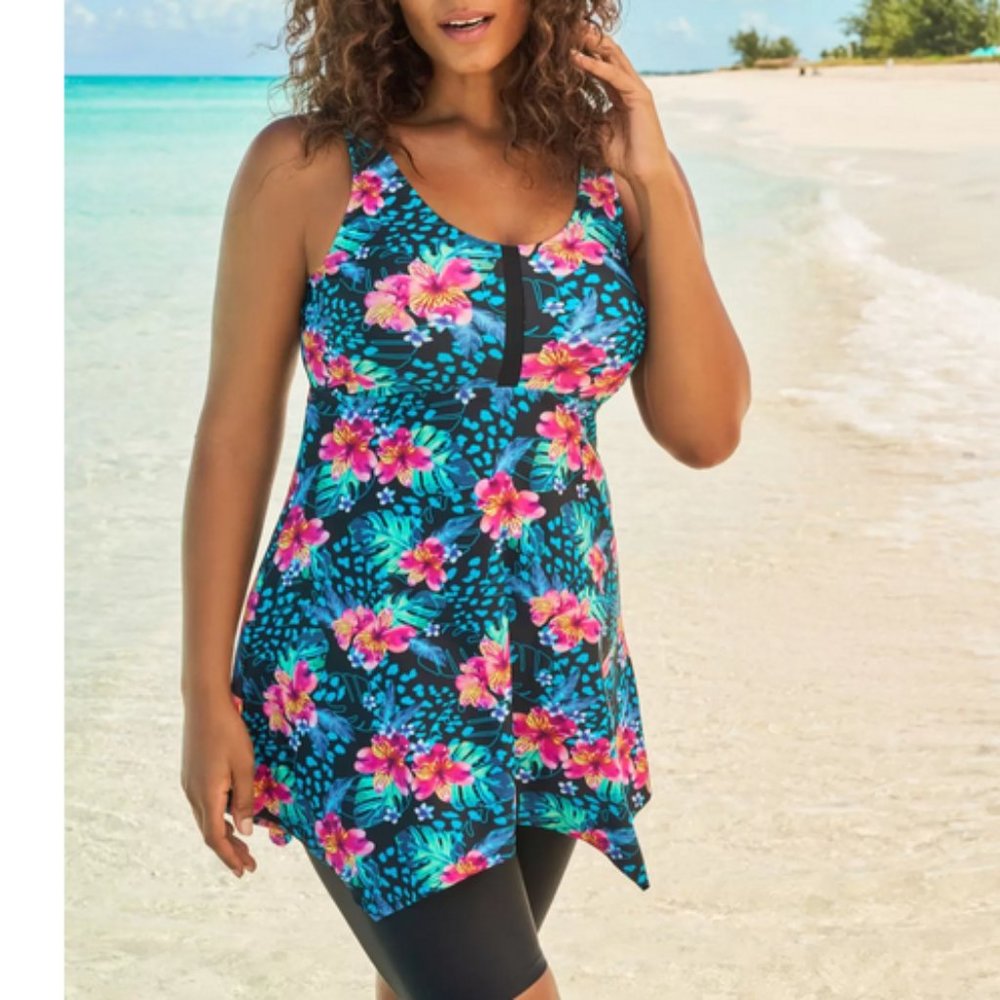 Longer Hankie hem Tankini Top Swimsuits For All